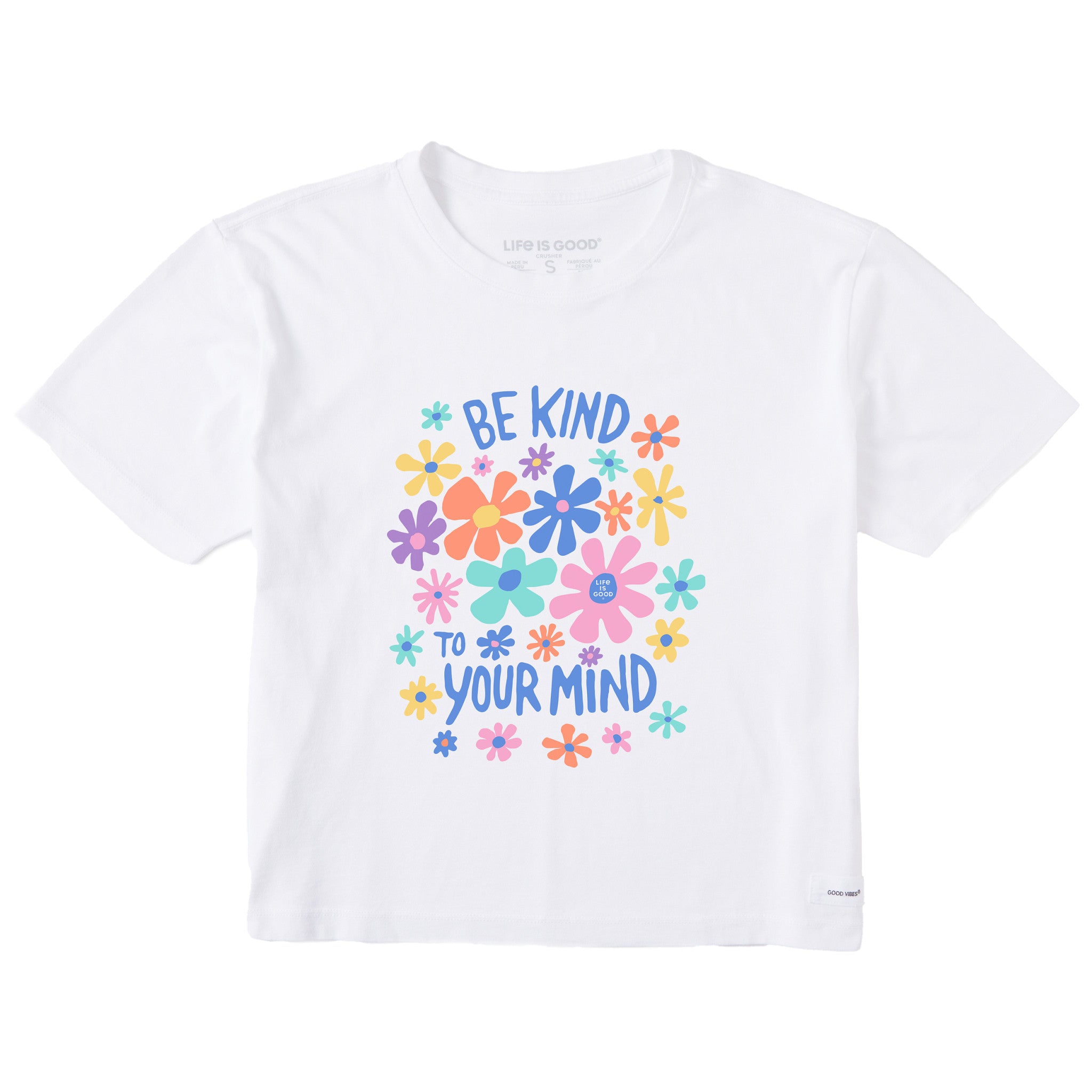 Women's Be Kind To Your Mind Flowers Short Sleeve Crusher Boxy Tee
